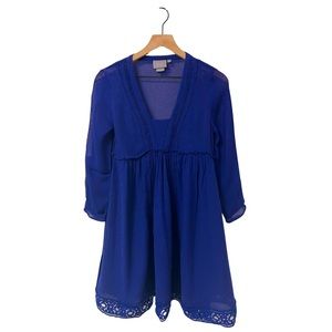Anthropologie Vanessa Virginia Blue Eyelet Flare North Star Blue Dress Size 00